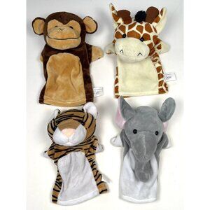 Lot 4 KLEEGER 9" Safari Animal Plush PUPPETS Giraffe Monkey Tiger Elephant EUC
